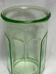 4 Vintage Anchor Hocking Green Glass Octagonal Paneled Tumblers Heavy Drinking