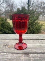 Vintage Ruby Red Viking Glass Arlington Pattern Goblet – About 3.75″Wx7″H