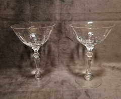 Pair Of Elegant Fostoria Mulberry Cut Pattern Champagne Glasses/Sherbet
