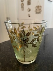 (3) Culver Rocks Tumbler Glasses~Leaves~ 22-Karat Gold~Frosted Green~VINTAGE