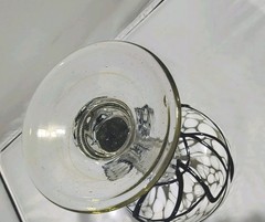 Hand Blown Mexican Glass Margarita White Spotted Pattern Black Applied Swirl
