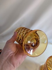 Set 2 Vintage Indiana Whitehall Colony Cubist Amber 6” Footed Iced Tea Glasses