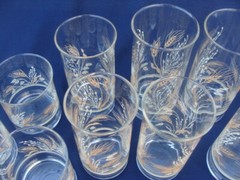 Vtg Libbey Flat Tumblers Lot Of 9 Glasses 3 Sizes 8-12-16 oz Wheat Pattern