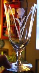 Vtg Set 5 Hand Cut Floral & Arch OPTIC DEPRESSION GLASS Iced Tea Goblets 6.25″