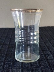 9 oz Gold Rimmed Flat Tumbler by Anchor Hocking Vintage • 4⅝» Tall