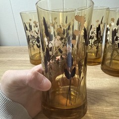 Vintage Retro tumbler lot of 6 super design slight taper Cattails and flowers Z2