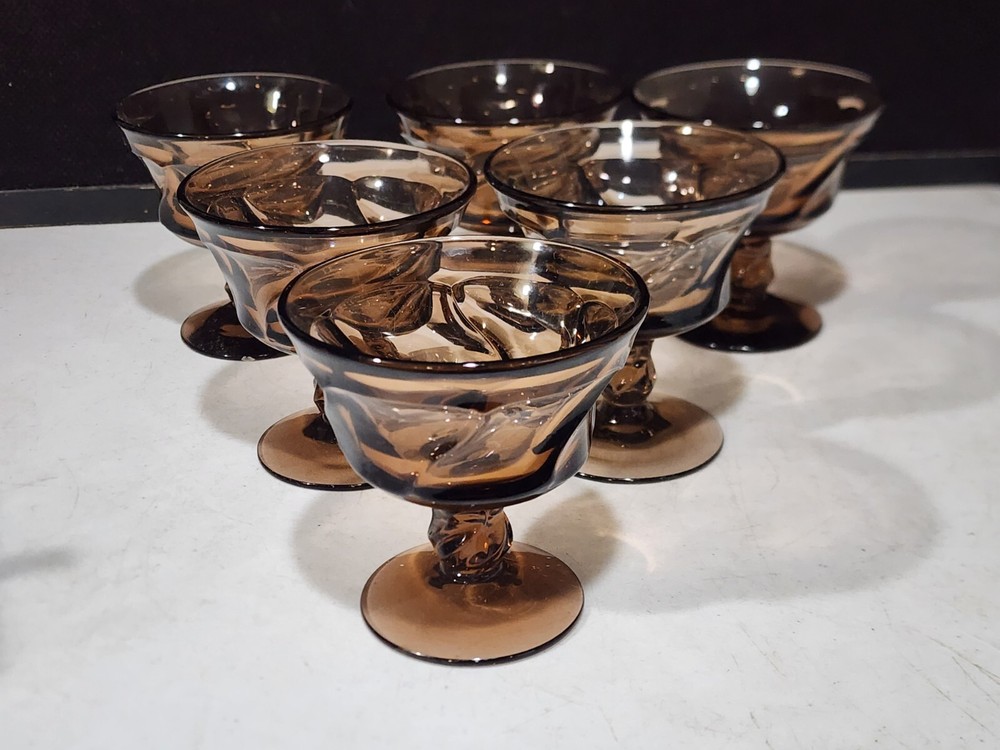 SET OF 6- Vintage Fostoria Jamestown Brown Champagne Tall Sherbet Glasses