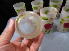 Set of 9 Clear Frosted Glass Tumblers w/ Apples Design Painted On Them 5 1/8″