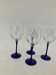 Cristal d’Arques-Durand Neptune Set of 4 Wine Glass Water Goblet Cobalt Blue