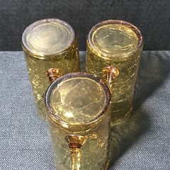 Frye Amber Vasoline Craquele Crackle Glass Lemonade Tumbler Vintage Set 3