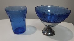 Depression Glass 1930s HAZEL ATLAS Blue ROYAL LACE Tumbler + Sherbert