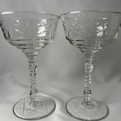 Rock Sharpe Arctic Rose Sherbet Glasses Cambridge Cut Crystal Dessert Set of 2