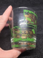 Vintage MCM Green Gold Architectural Rocks Glasses Set of 5 Old Fashioned