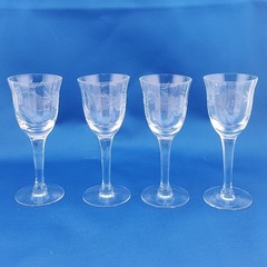Set Of 4 Vintage Optic Etched Floral Crystal Cordial Shot Glasses 4-1/8″