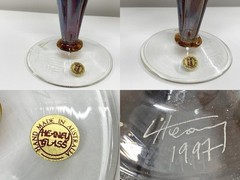 Australia Art Nouveau COLIN HEANEY GLASS Pair Wine glass Tall 8.8in Signed Rare!