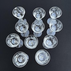 VTG Etched Crystal Champagne Coupe Glasses Set Of 11 Floral Cut Stemware Rock