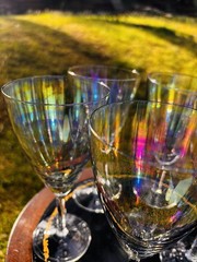 Five Beautifully Clear Iridescent Glasses For Wine, Juice Or Water Available.