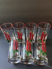 Vintage Christmas MCM Holly Candle Drinking Glasses Tumblers Set (7) Drinkware