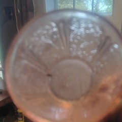 Pink Clear Footed Glass Cup Drinkware Etched Floral Pattern Round