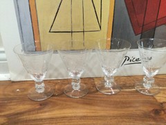 set 4 Vintage Etched floral grey cut cube foot water glasses 5.5»X3.75