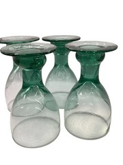 4 Crate and Barrel BARCELONA Aquamarine Jade Green Glass Goblets/Barware/Wine 7”