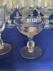 HEISEY-CRYSTAL -ETCHED ROSE -Ice Tea,Water Goblets/Wine,Tall Sherbet Glasses Set