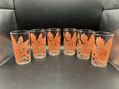 Vintage Mid Century Orange ORCHID Drinking Glasses 8 Oz MCM Set of 6 VG++++