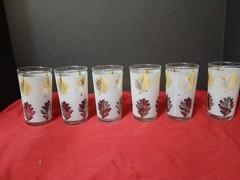 Ser of 6 Libbey Frosted Black and Gold Drinking Glasses – 4.5″