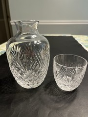 Waterford Style Crystal Vintage Tumble Up Bedside Carafe And Tumbler Glass