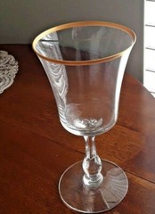 3 Three Fostoria Richmond water glasses goblets gold rim 6 3/4″