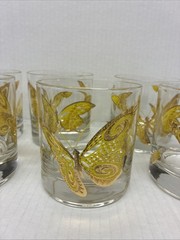 VTG Culver 22k Gold MCM Butterfly Glasses Set of 6. Made In USA Excellent Cond