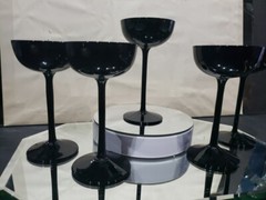 5 Champagne sherbet 6-3/4″ Glasses Cased Black White Carlo Moretti Murano Italy