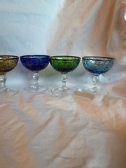 Vintage Multicolor Etched Coupe Glass Set