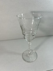 Vintage Floral Etched Optic Panel Crystal Water Wine Stemmed Drink Clear Glass