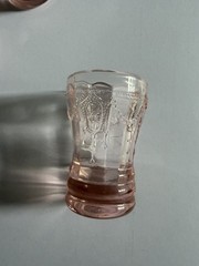 Vintage Mosser Glass Pink Jennifer #11 cameo pattern pitcher and glass (4) set.