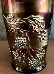 Dugan Floral & Grape Carnival Glass Tumblers Cobalt Blue Base Set of 5 Vintage