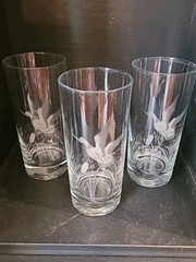 Vintage Mallard Duck Highball Glass Tumbler Etched Retro Barware Set of 3