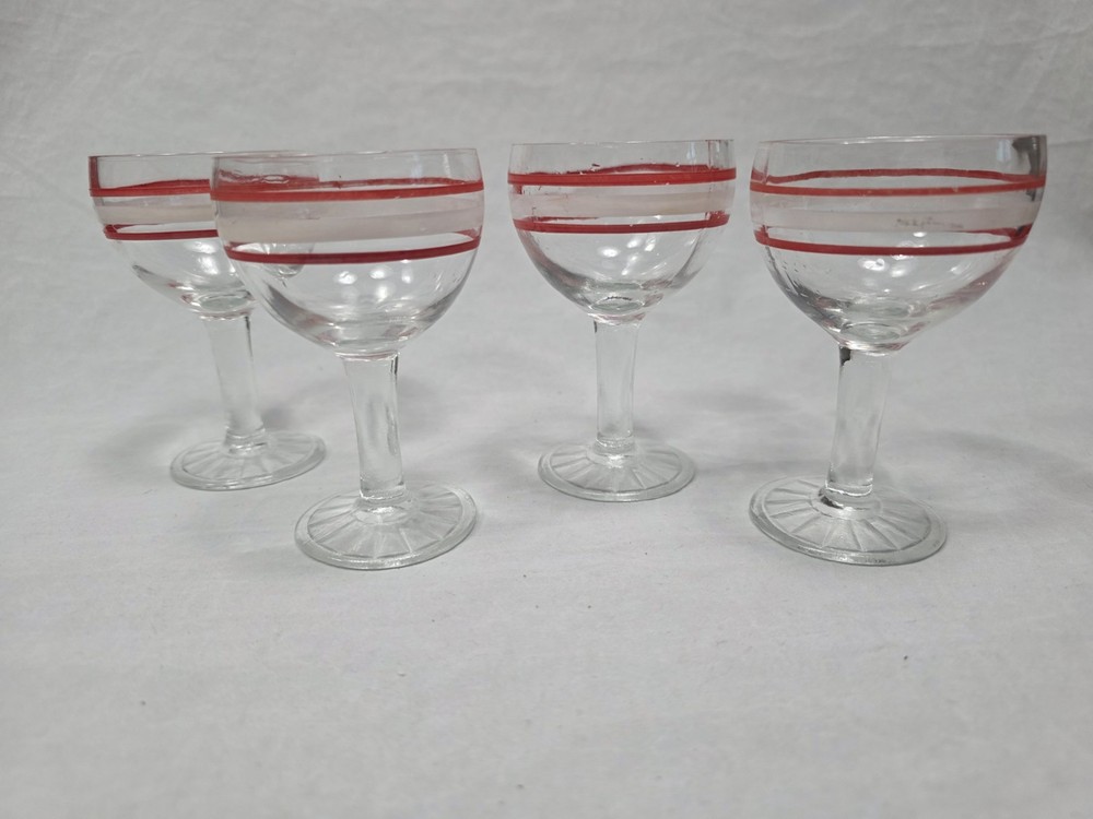 Vintage MCM Red & White 3 oz Champagne Tasting Glasses, Cordials, Shot Glasses