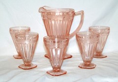 Vintage Jeannette ADAM Pink Depression Glass 6 pc Water Set