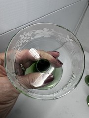 Vintage Grape & Vine Etched Crystal Wine Goblets With Green Stems