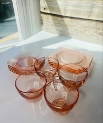 Mayfair Pink by FOSTORIA Cups Saucer And Salad Plate Set 12 Pieces –