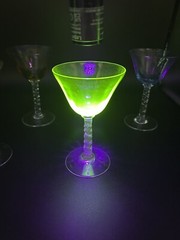 Vaseline Twisted Stem Cordial Glasses, Set 0f 4, 5″ Tall Pink Blue Green Amber