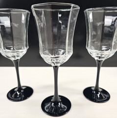 7) Luminarc Octime Black Water Goblets Set Elegant Octagonal Stemware France Lot