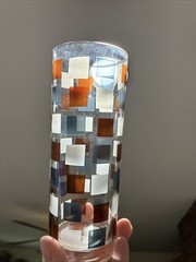 Vintage MCM Metallic Checker Tom Collins High Ball Glasses Made in France ~ 4