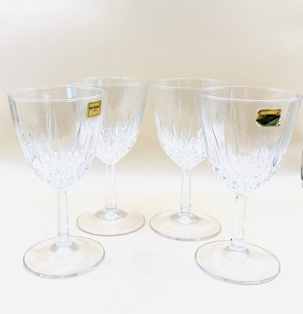 Set of 4 Vintage Luminarc USA Diamant Wine Glasses NOS Original Mailer Boxes NEW