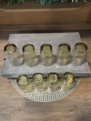 9 Morgantown Topaz Amber Crinkle Glass 4″ Flat Juice Glasses ~ NICE~