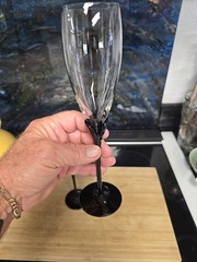 2 MIKASA GALLERIA FK701 OPUS BLACK CALA LILY COORDINATING CHAMPAGNE FLUTES 10″