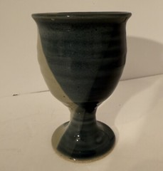 Art Studio Pottery Goblet/Chalice Footed-Tricolor Drip Glaze-Handmade