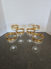 Set Of 6 Italian CRISTALLERIA FRATELLI FUMO Crystal 24K Gold Rim Champagne Glass
