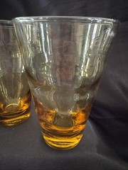VTG Libbey Tumblers Set 4 Amber Ripple Wave Glasses Farmhouse Kitchen Barware 5”